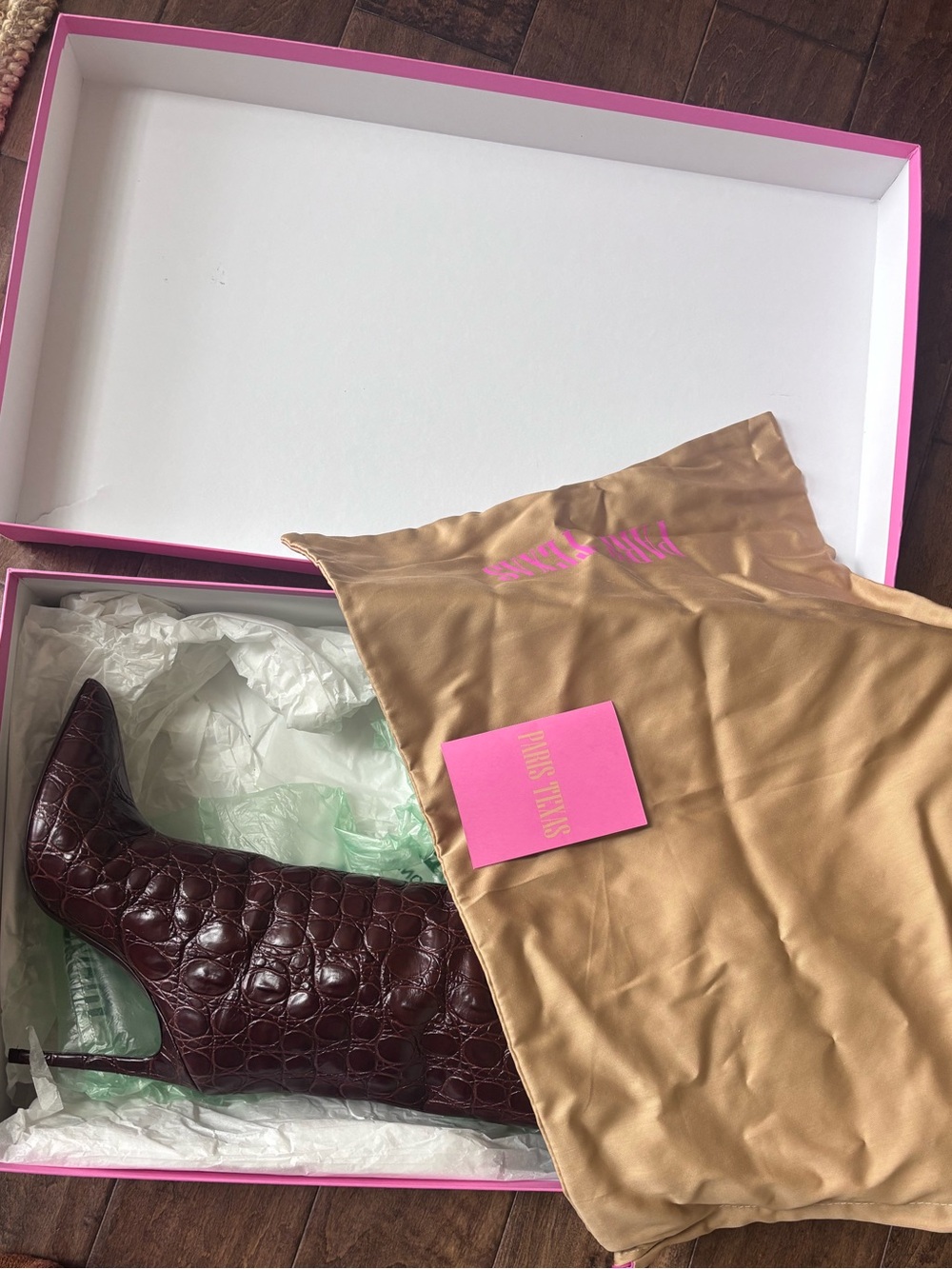 Paris Texas Burgundy Croc-Embossed Knee-High Stiletto Boot - Picture 2 of 4